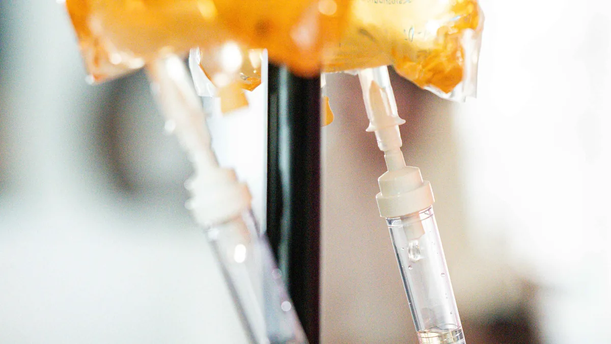 Drip Lab TN IV drip chamber during a Nashville Predators game-night recovery session